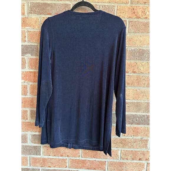 Chico's Travelers Women's Blue Solid Stretch Button Front V-Neck Cardigan Size 1 - Picture 2 of 4